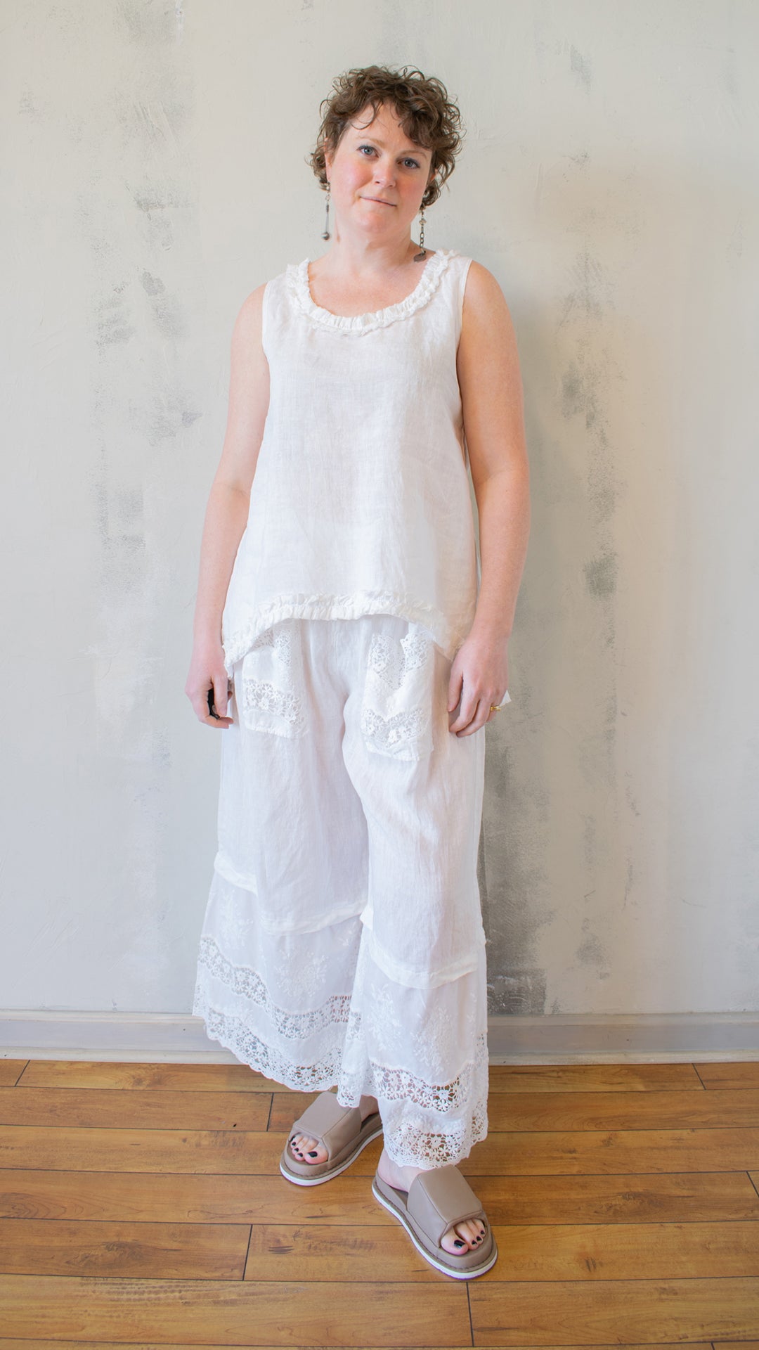 Ruffle Hem Tank in White