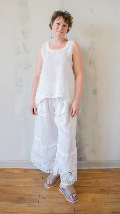 Ruffle Hem Tank in White