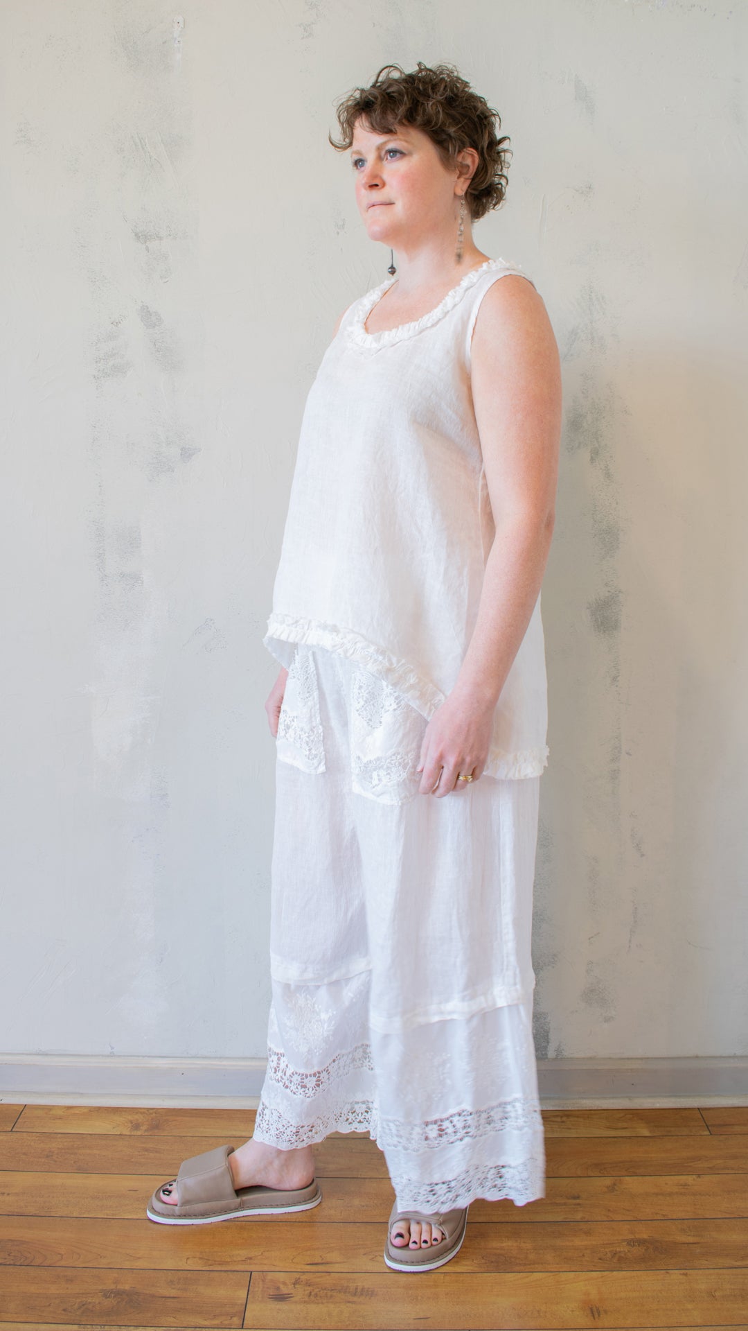 Ruffle Hem Tank in White