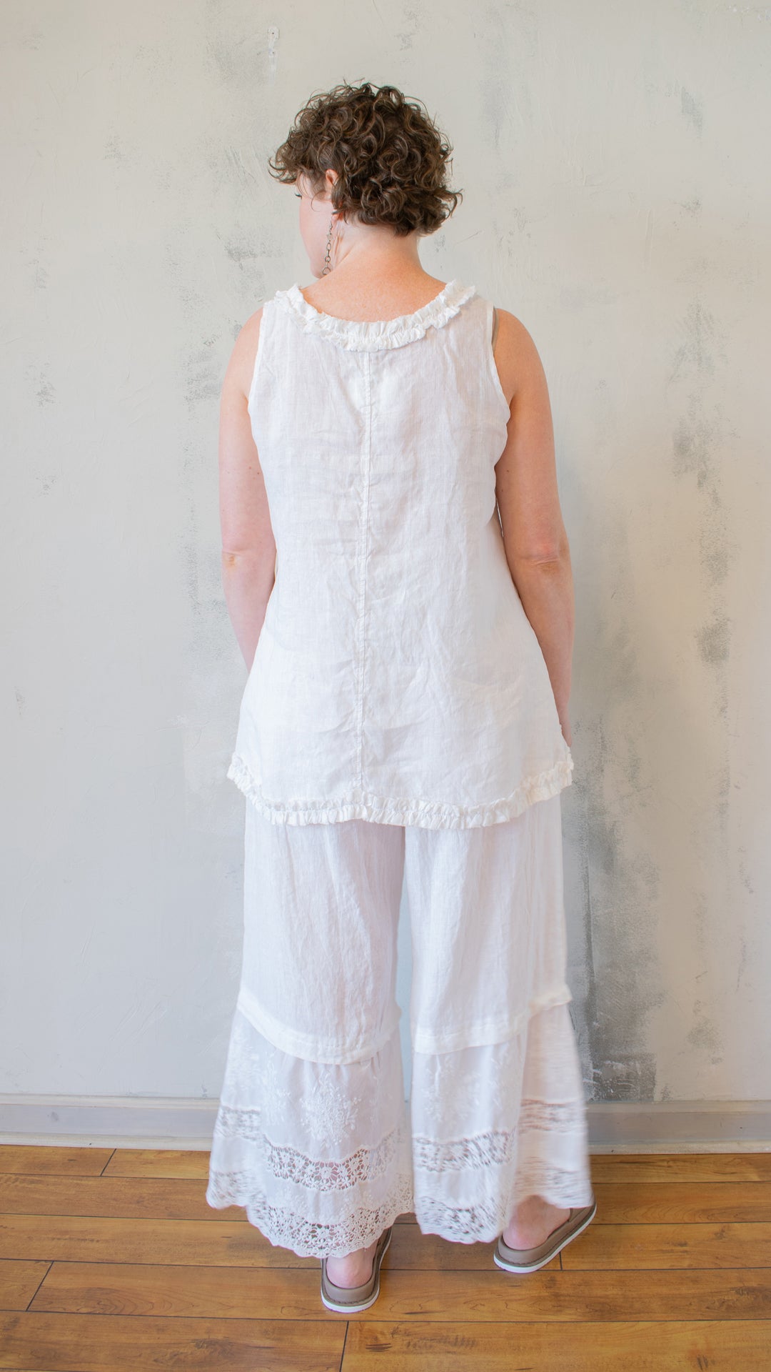 Ruffle Hem Tank in White