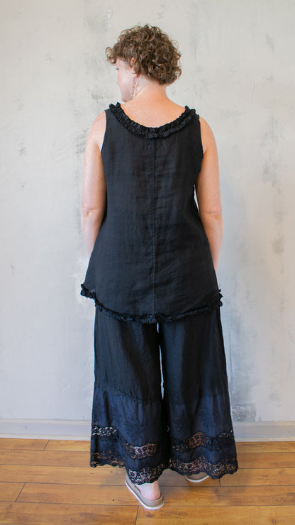 Ruffle Hem Tank in Black