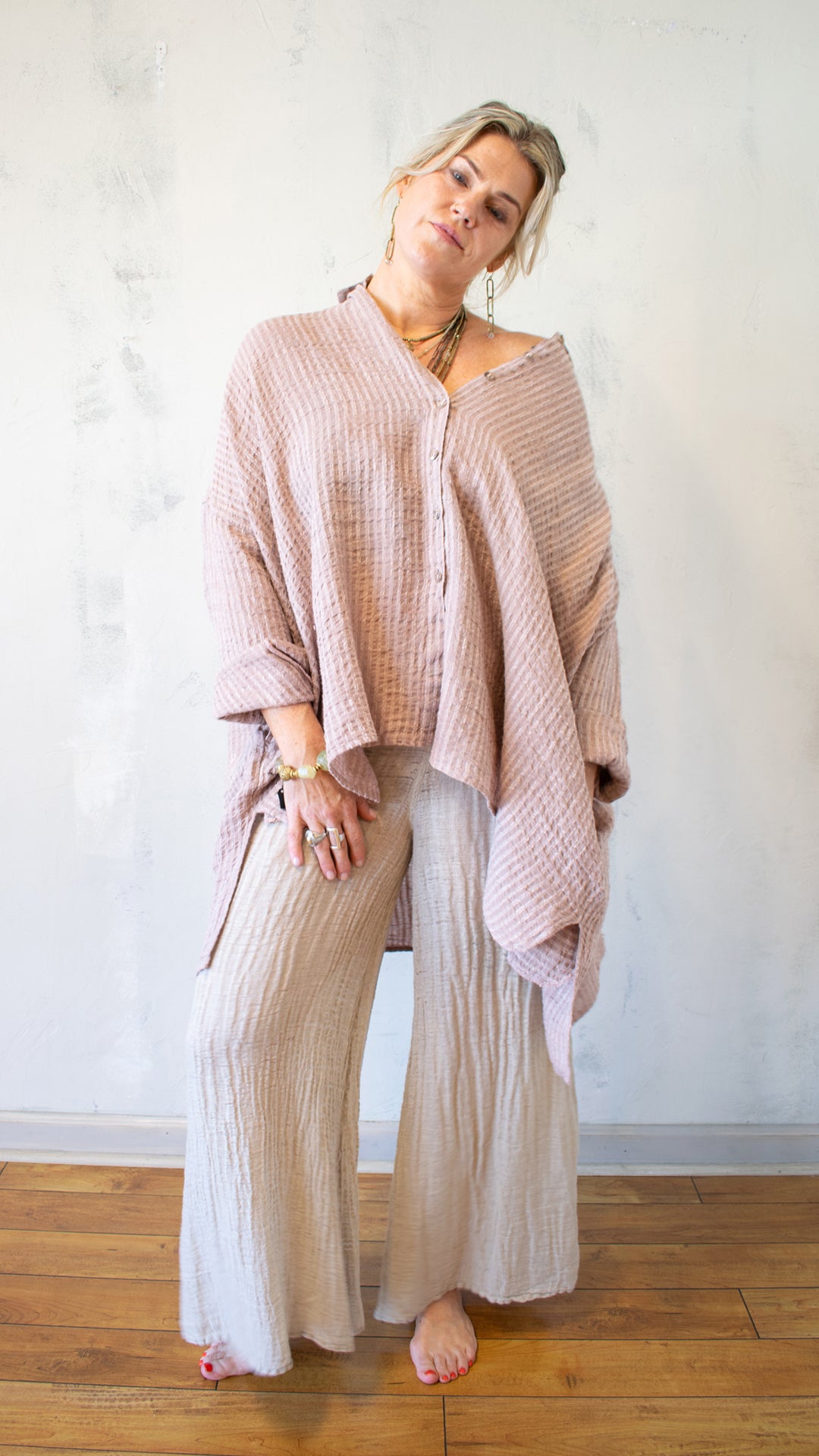 Camicia Riccione; Tela Uffizi in Cipria Stripe