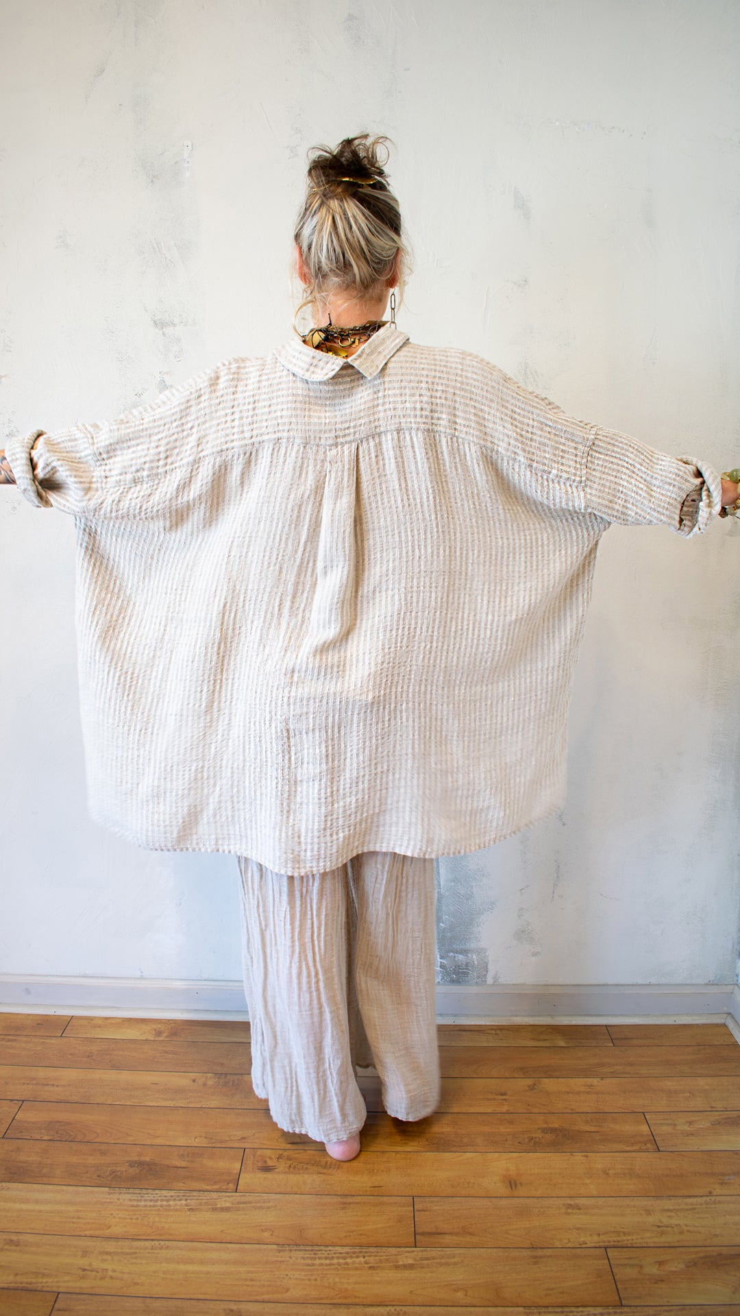 Camicia Riccione; Tela Uffizi in Naturale Stripe