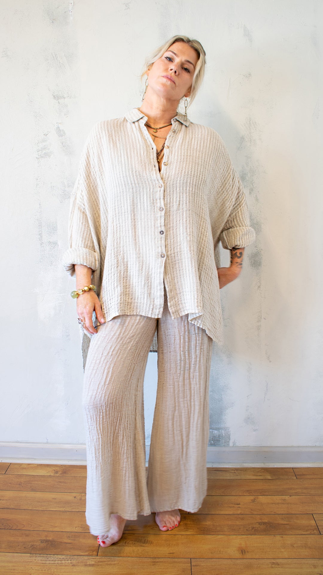 Camicia Riccione; Tela Uffizi in Naturale Stripe