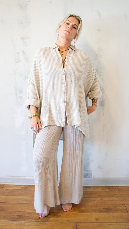 Camicia Riccione; Tela Uffizi in Naturale Stripe