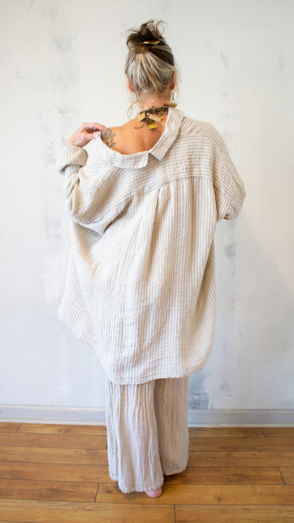 Camicia Riccione; Tela Uffizi in Naturale Stripe