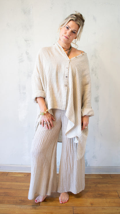 Camicia Riccione; Tela Uffizi in Naturale Stripe