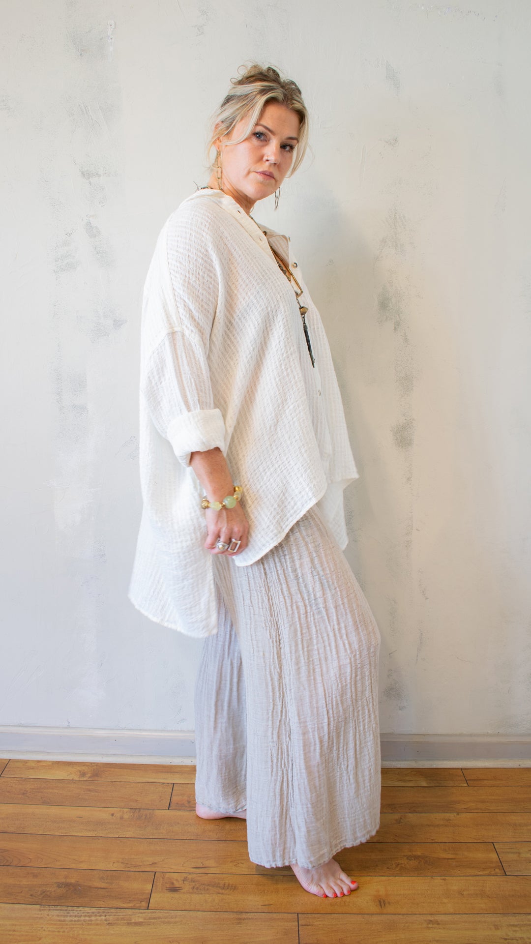Camicia Riccione; Tela Uffizi in Latte Stripe