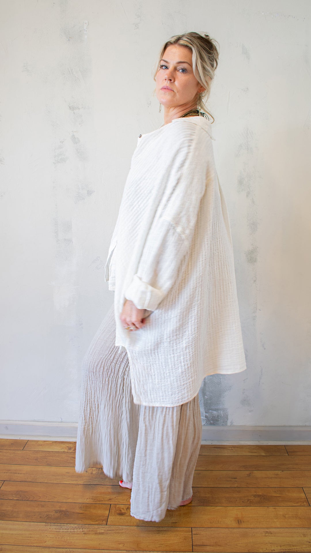 Camicia Riccione; Tela Uffizi in Latte Stripe