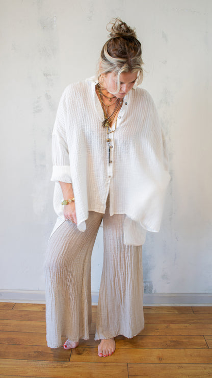 Camicia Riccione; Tela Uffizi in Latte Stripe