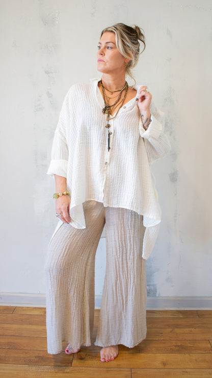 Camicia Riccione; Tela Uffizi in Latte Stripe