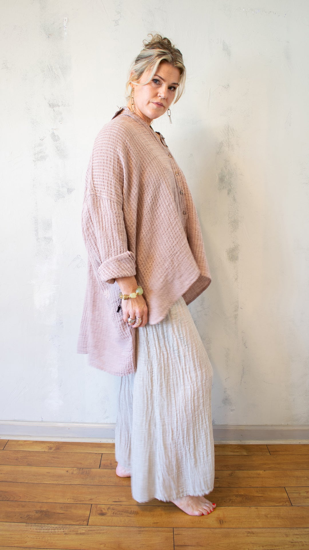 Camicia Riccione; Tela Uffizi in Cipria Stripe