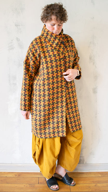 Woven Plaid Long Coat