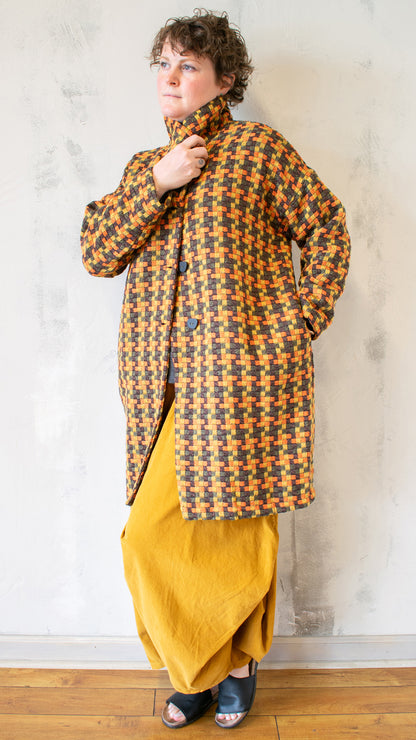 Woven Plaid Long Coat