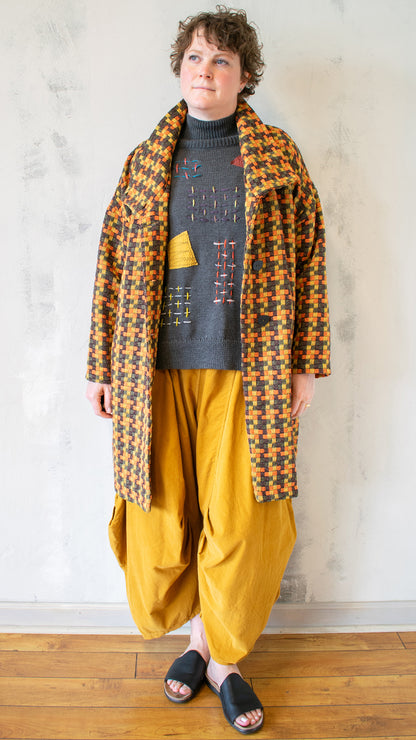 Woven Plaid Long Coat