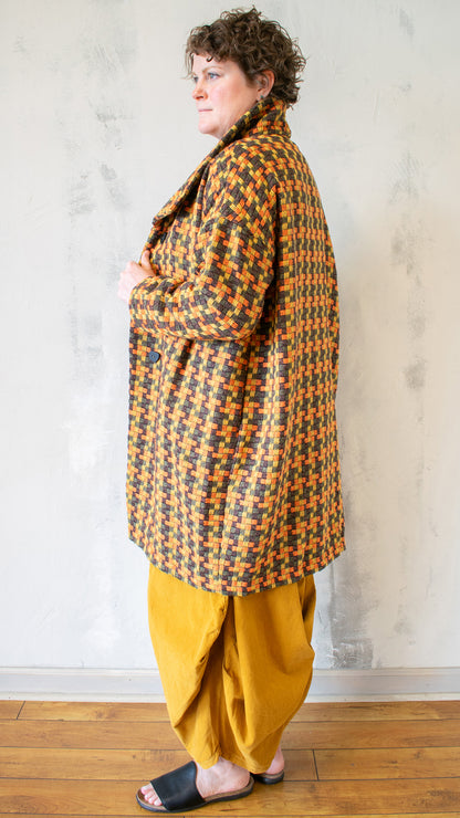 Woven Plaid Long Coat