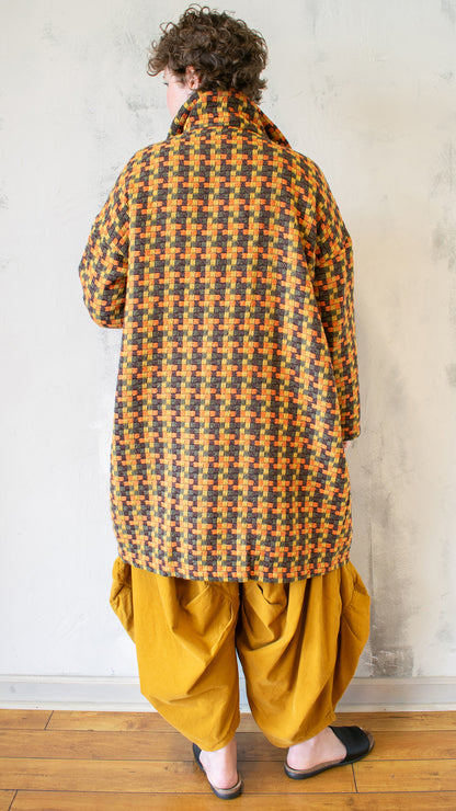 Woven Plaid Long Coat