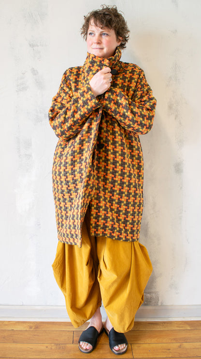 Woven Plaid Long Coat