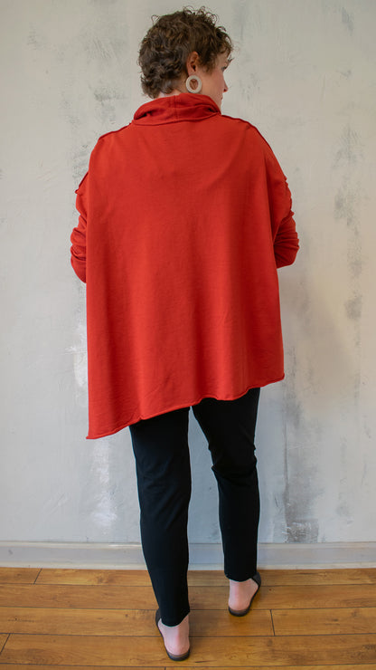 Cowl Flower Sweatshirt Pullover in Red