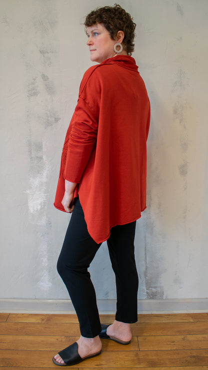 Cowl Flower Sweatshirt Pullover in Red