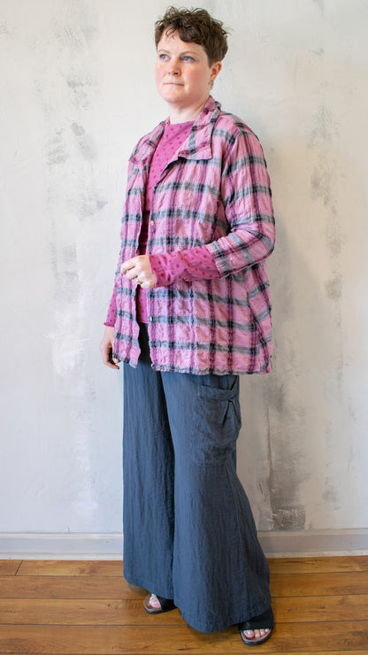 High Low shirt Crinkle Plaid (Multiple Colors)