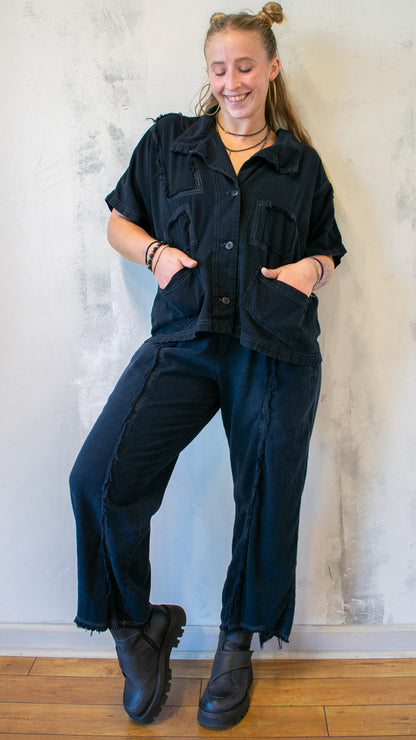 Button Front Short Sleeve Jacket in Midnight