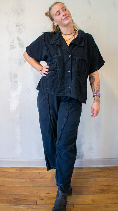 Button Front Short Sleeve Jacket in Midnight