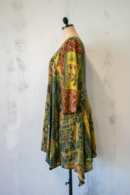 URU; Printed Silk Tunic in Gold