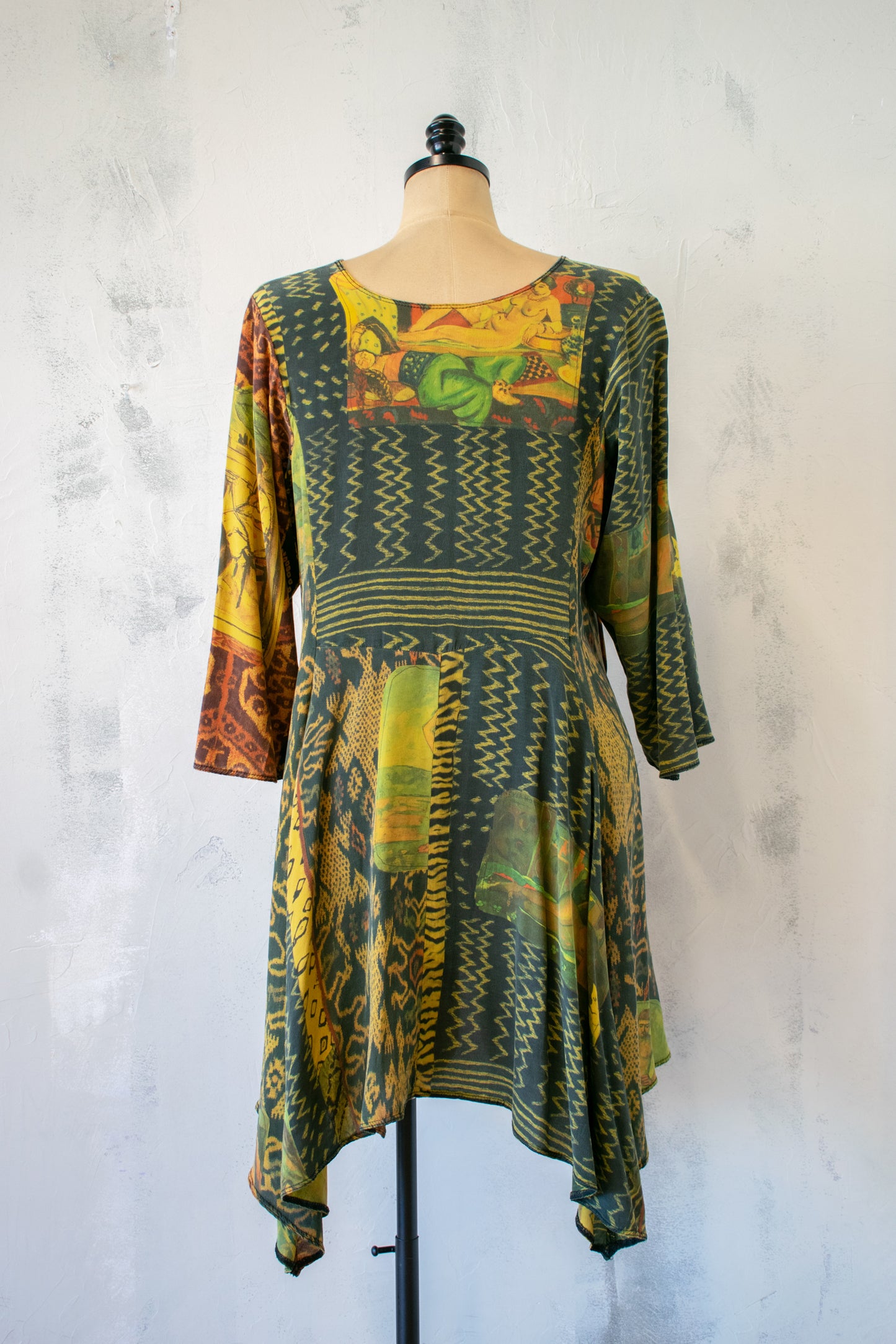 URU; Printed Silk Tunic in Gold