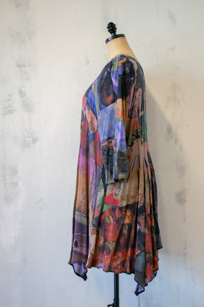 URU; Printed Silk Tunic in Lavender