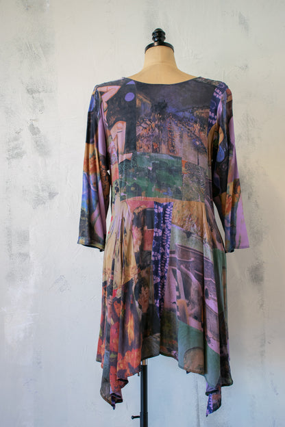 URU; Printed Silk Tunic in Lavender