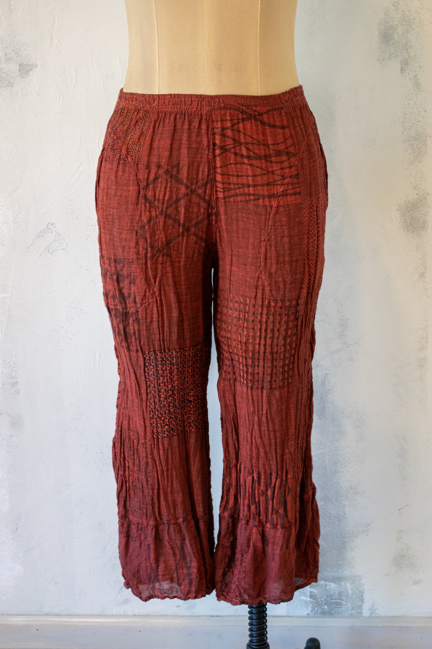Bottega Di Brunella; Multi Pattern Pant in Maroon
