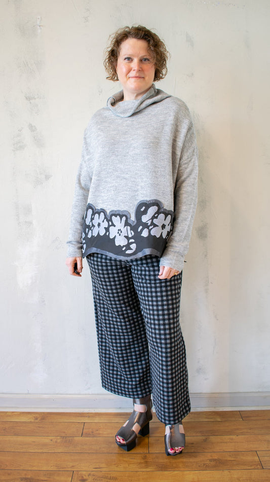 Floral Border Cowl Sweater