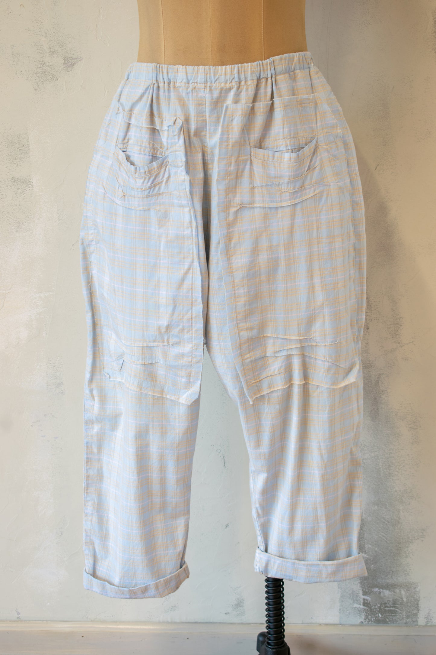 Krista Larson; Barn Pant in Light Cotton, Blue Plaid