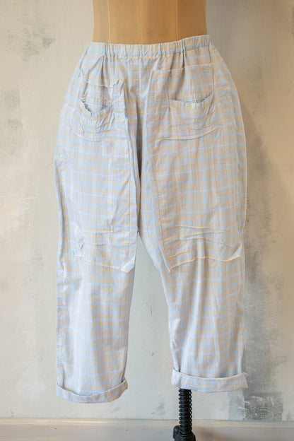 Krista Larson; Barn Pant in Light Cotton, Blue Plaid