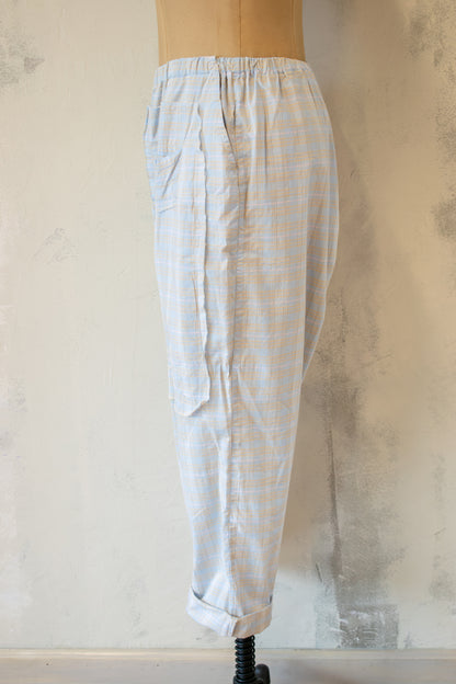 Krista Larson; Barn Pant in Light Cotton, Blue Plaid