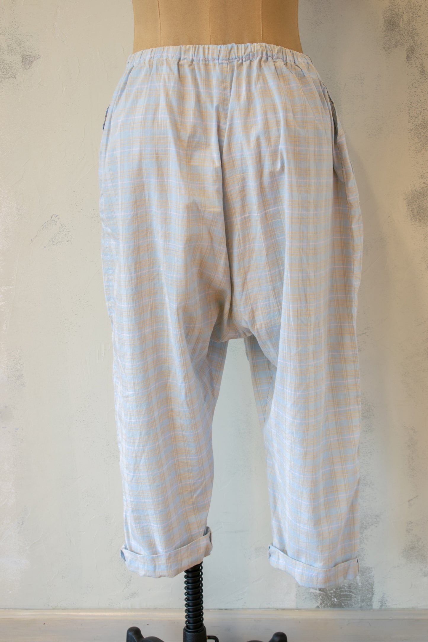 Krista Larson; Barn Pant in Light Cotton, Blue Plaid
