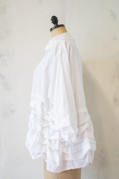Krista Larson; Tuck Button Down Shirt in White Cotton