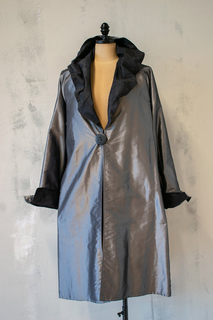 Reversible Evening Coat in Silver and Textured Black with Detached Belt