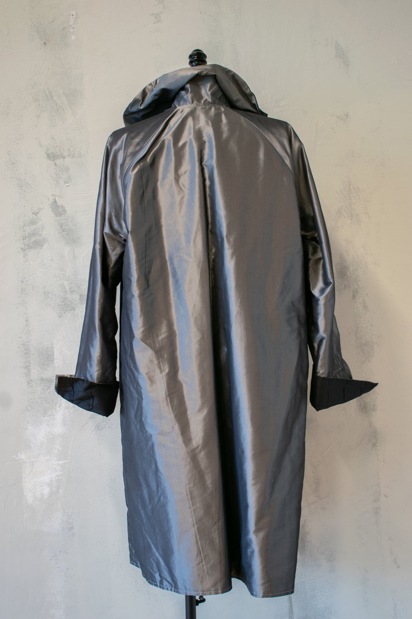 Reversible Evening Coat in Silver and Textured Black with Detached Belt