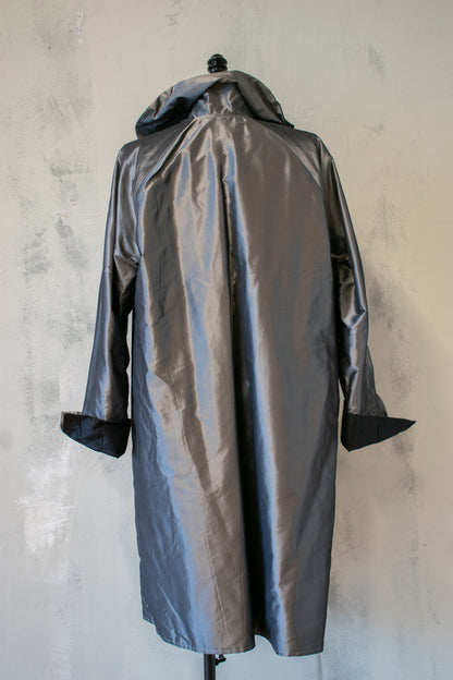 Reversible Evening Coat in Silver and Textured Black with Detached Belt
