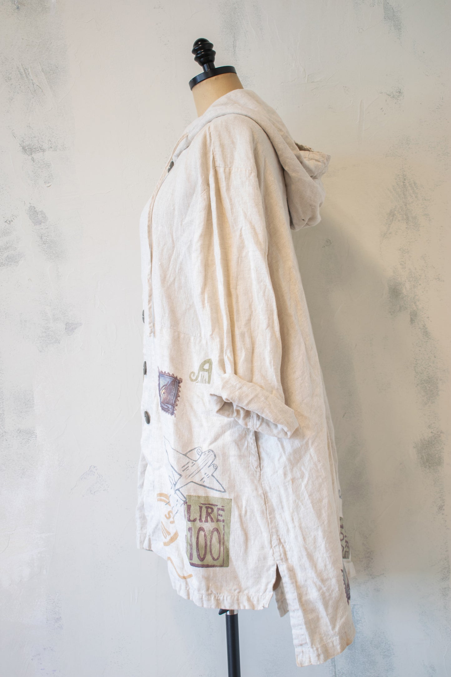 Blue Fish; Linen Jacket with Appliqué and Hand Painted Details