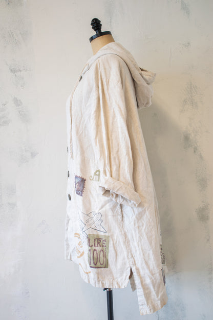 Blue Fish; Linen Jacket with Appliqué and Hand Painted Details