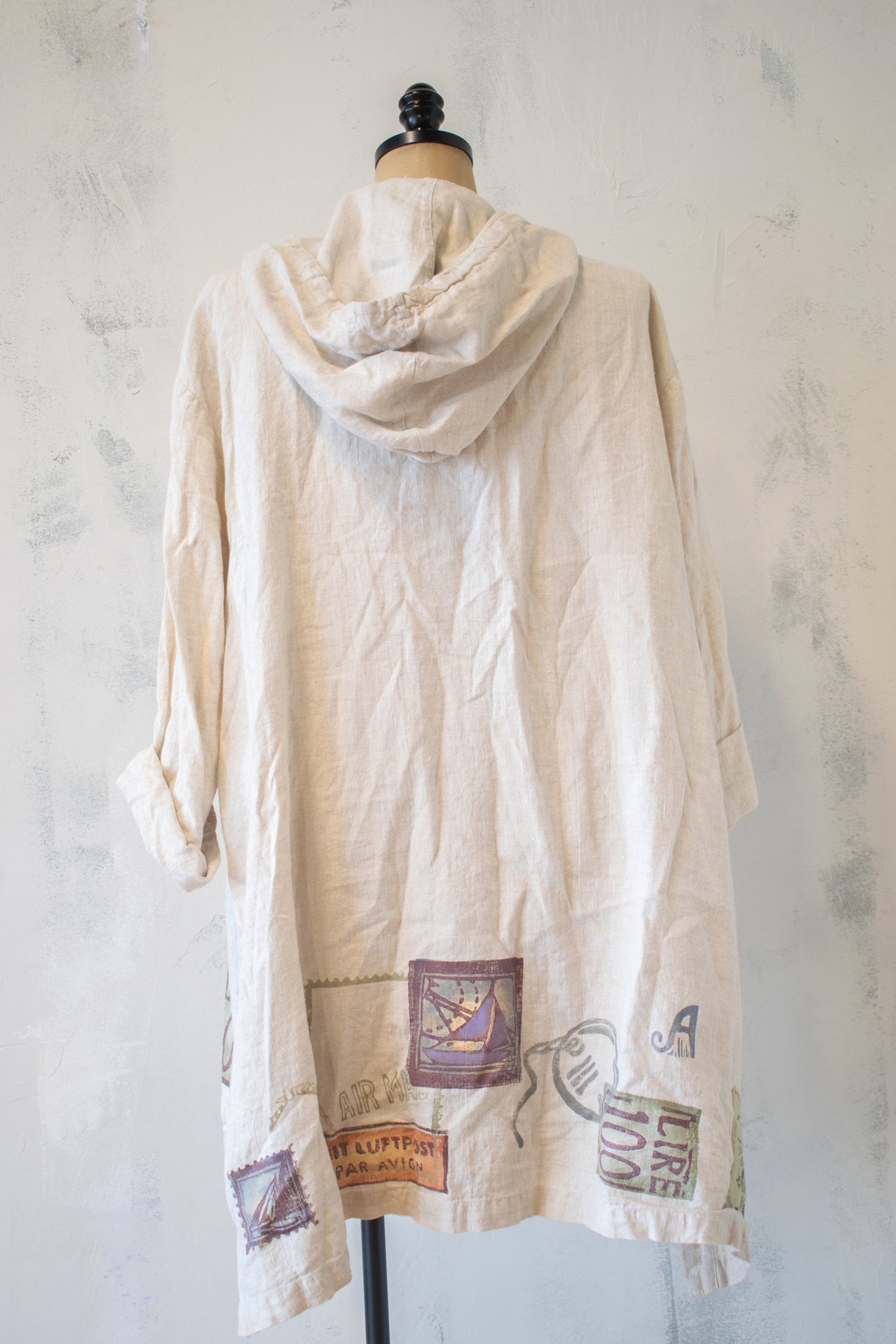 Blue Fish; Linen Jacket with Appliqué and Hand Painted Details