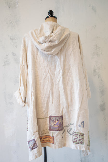 Blue Fish; Linen Jacket with Appliqué and Hand Painted Details