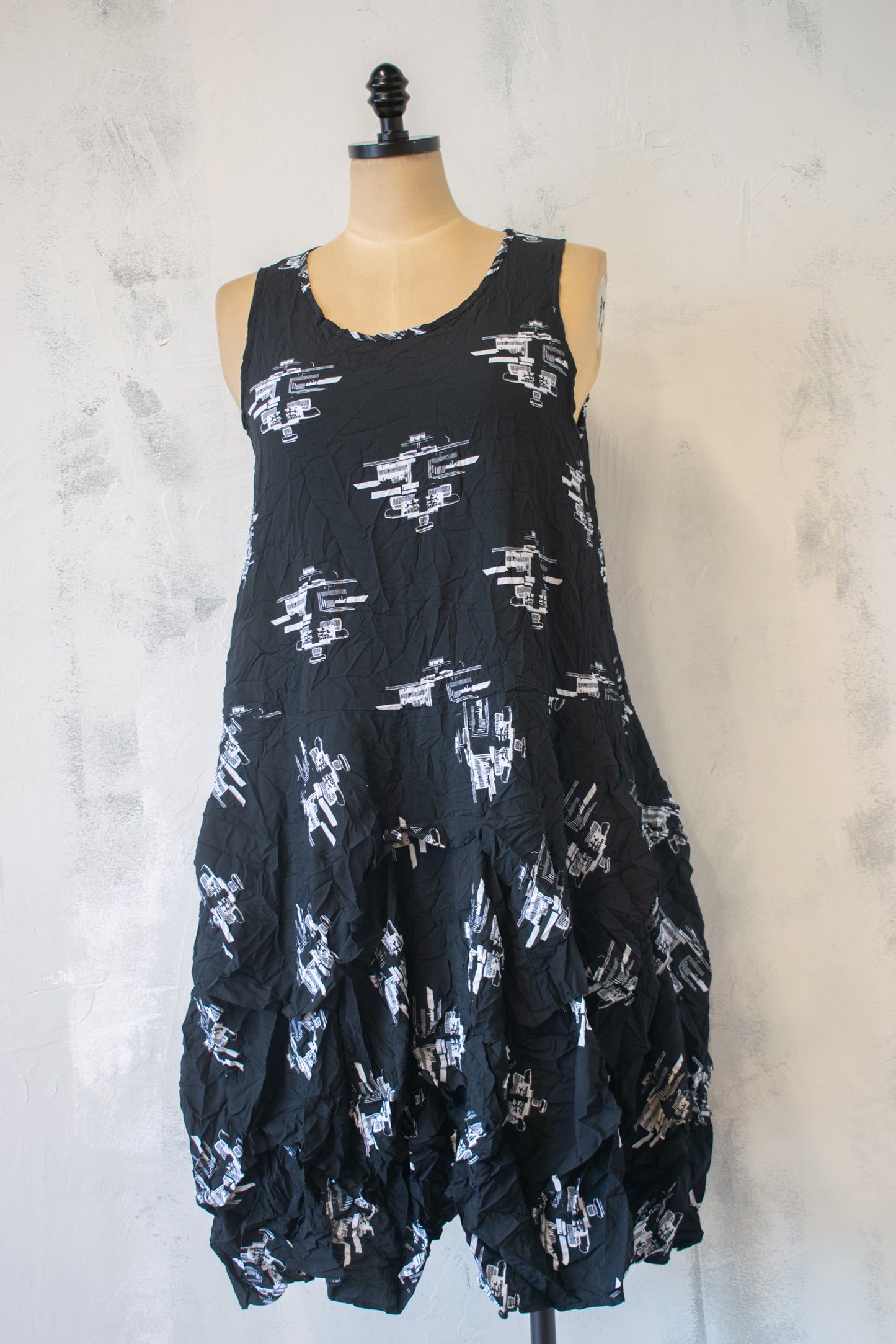 Comfy; Black with White Printed Tunic Dress