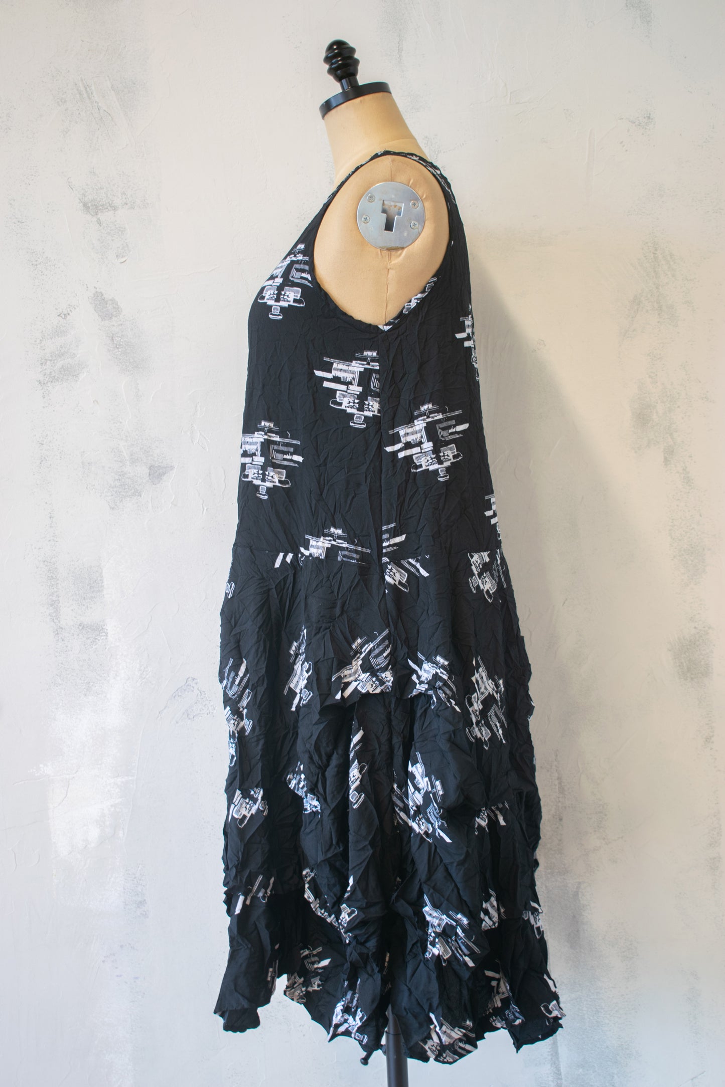 Comfy; Black with White Printed Tunic Dress