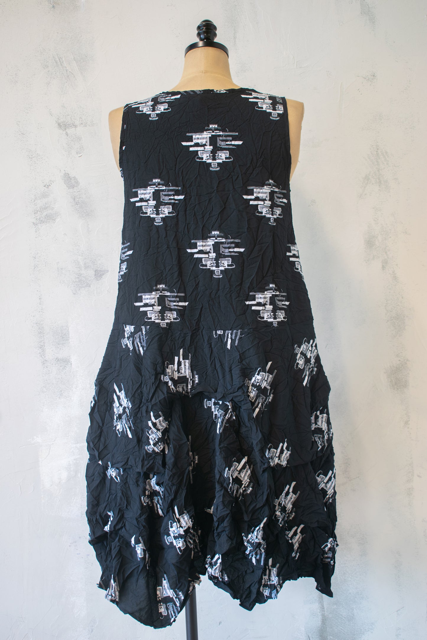 Comfy; Black with White Printed Tunic Dress