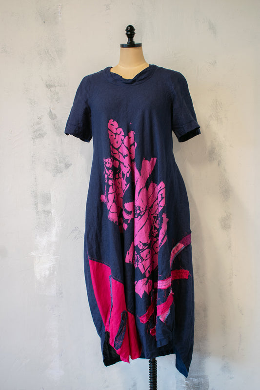 Mara Gibbucci; Navy and Hot Pink Short Sleeve Dress