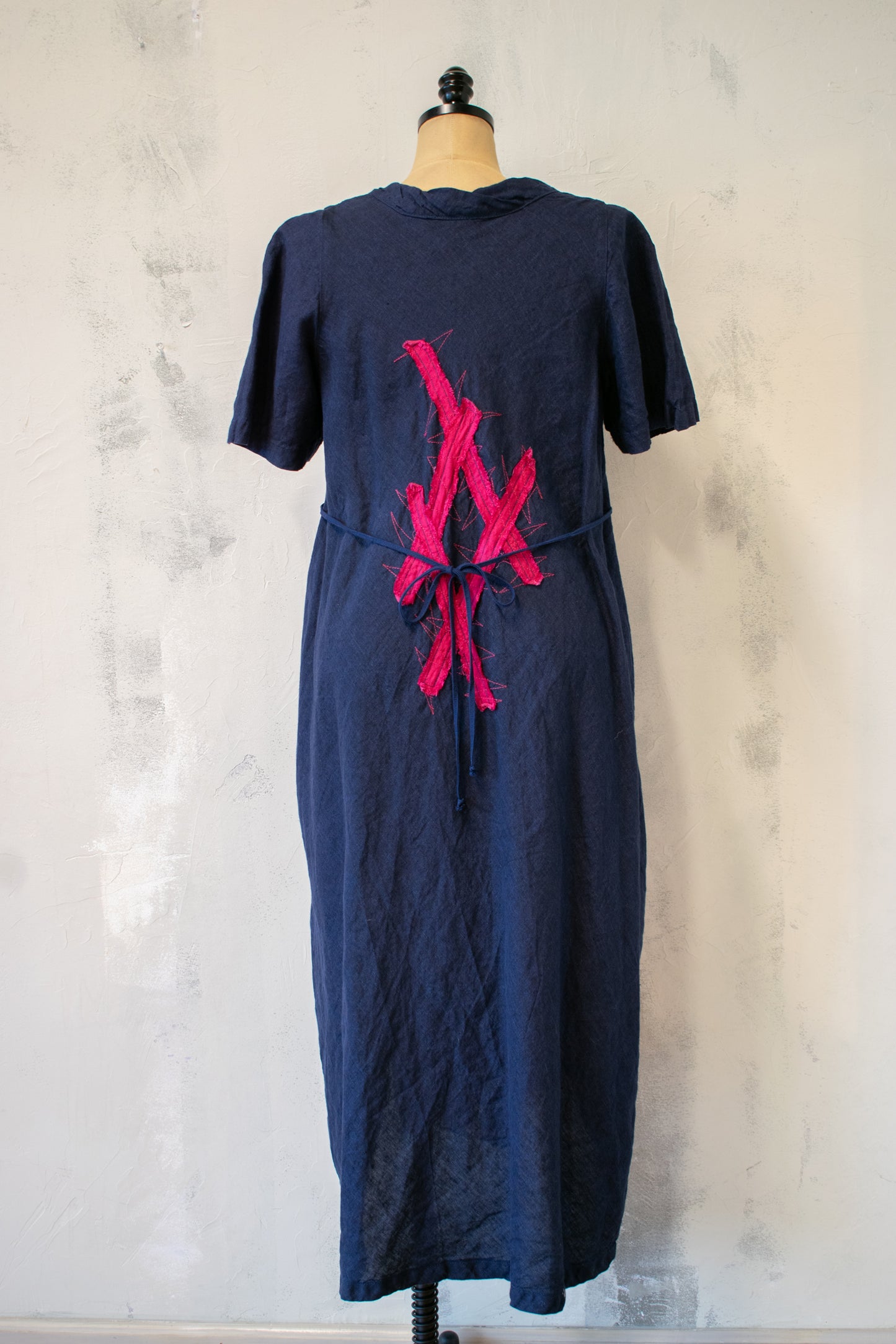Mara Gibbucci; Navy and Hot Pink Short Sleeve Dress